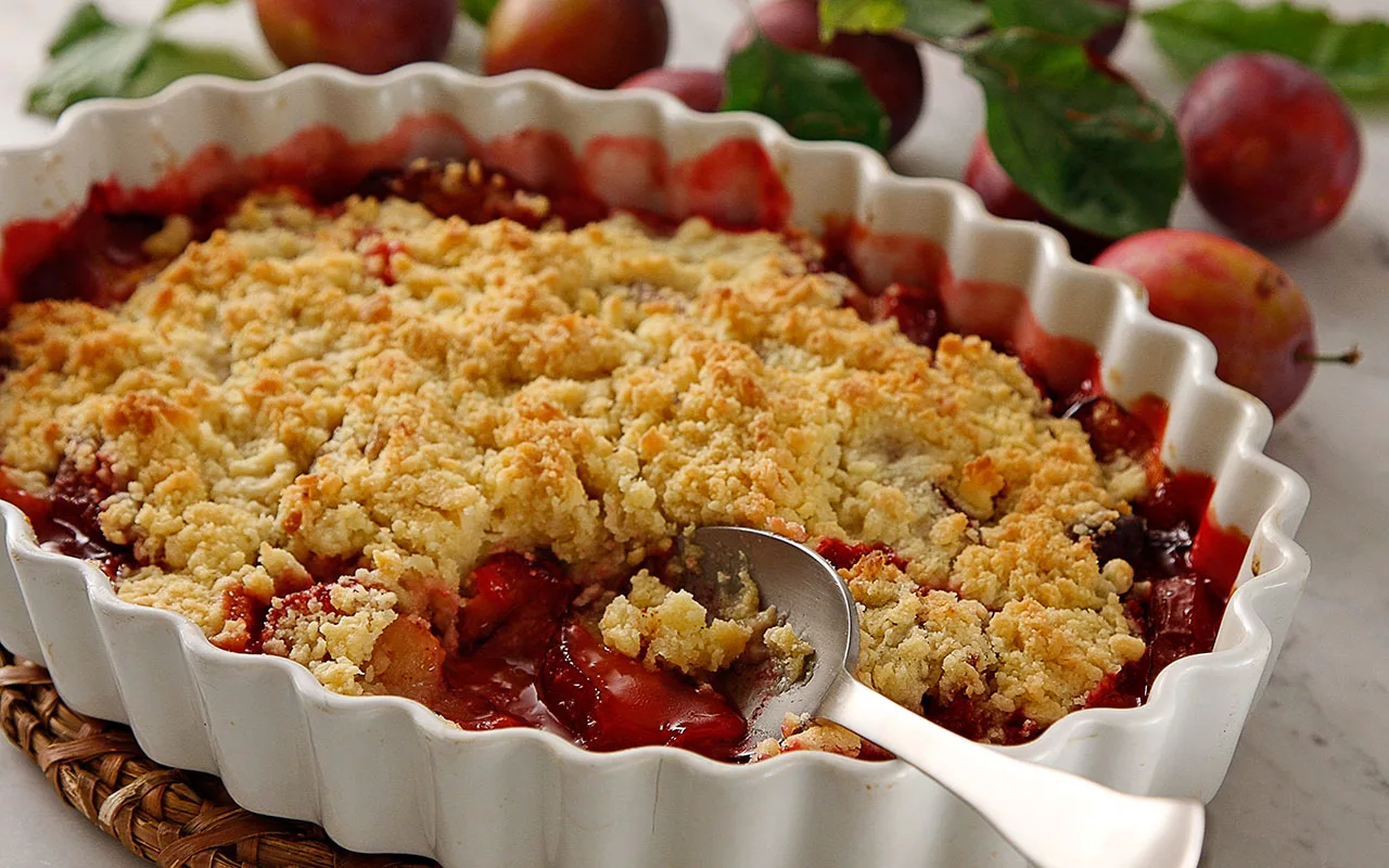 Un crumble avec une touche spéciale : fromage de chèvre et poires